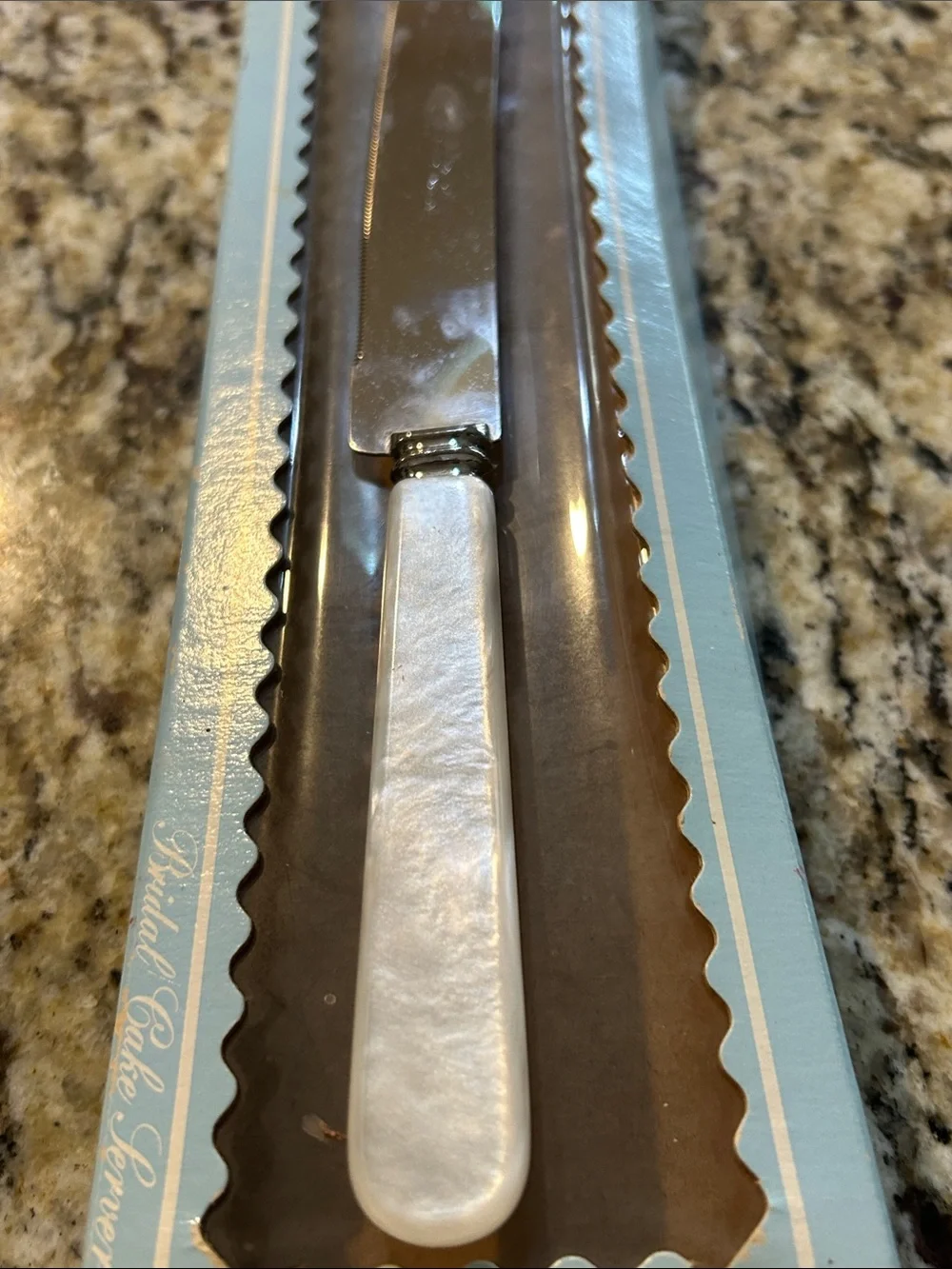Vintage Cake Cutting Knife Pearlescent Handle Cake Server - White